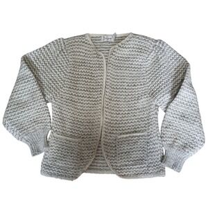 Vintage Buffums Wool Blend Chunky Knit Cardigan Sweater Women's Medium Beige‎